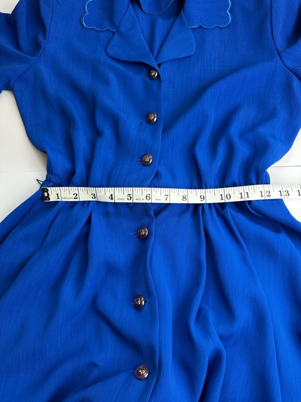 Vintage 80s Leslie Fay Blue Midi Dress with Belt Women's Size 10 Petite Stretch - Picture 9 of 12